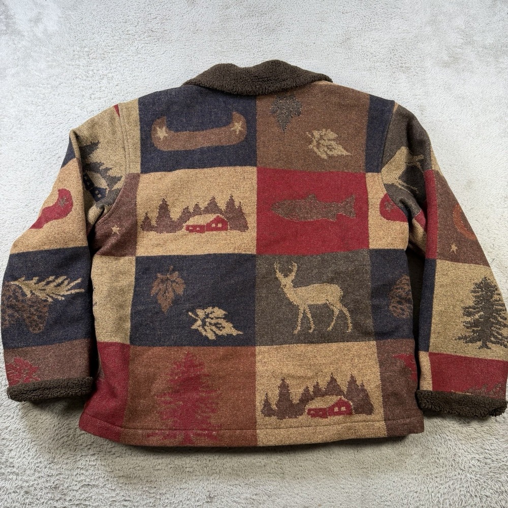 Pendleton Blanket Coat Womens Large Wool Deer Cabin Fish Lined Made In USA Fall - Picture 7 of 8